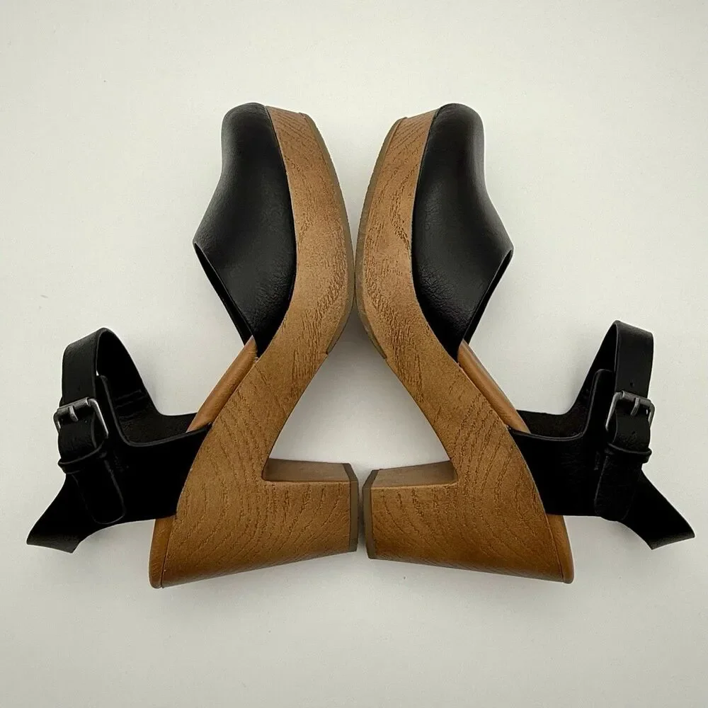UNIVERSAL THREADS Target Platform Block Heel Shoe Women Sz 8.5 Black Ankle Strap